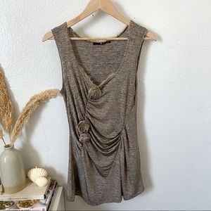 Gray ruched cami tank top with roses